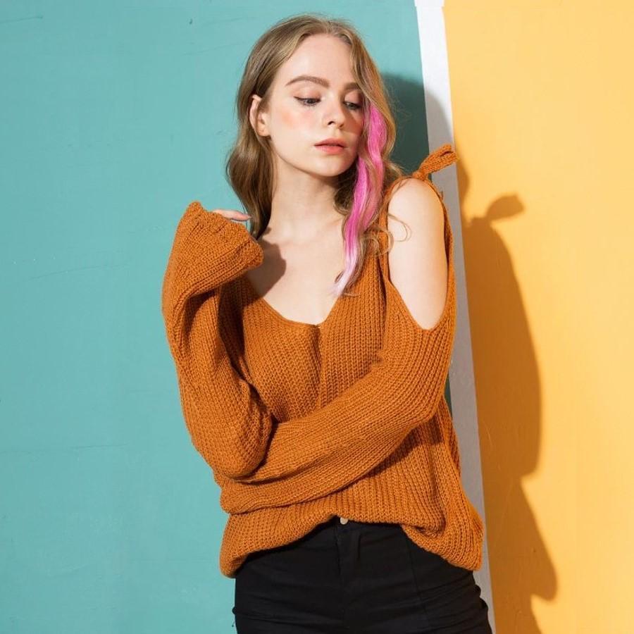 Off Shoulder Backless Sweater